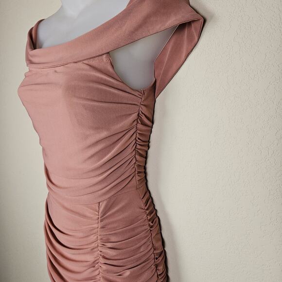 Lulus Revel Romance Formal Dress Size S Off Shoulder Rose Long Maxi Ruched Mesh - Picture 8 of 16